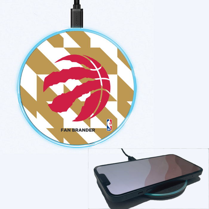 Fan Brander Grey 15W Wireless Charger with Toronto Raptors Primary Logo on Geometric Quad Background