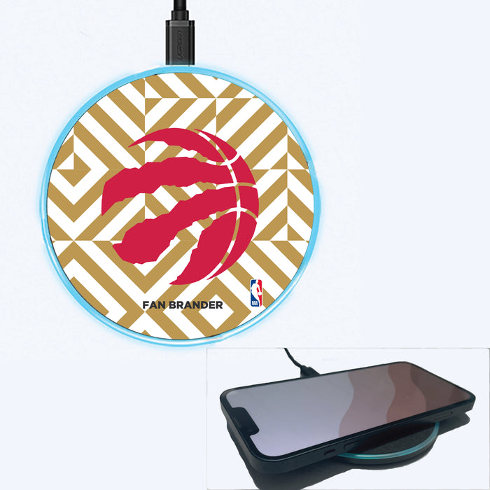 Fan Brander Grey 15W Wireless Charger with Toronto Raptors Primary Logo on Geometric Diamonds Background