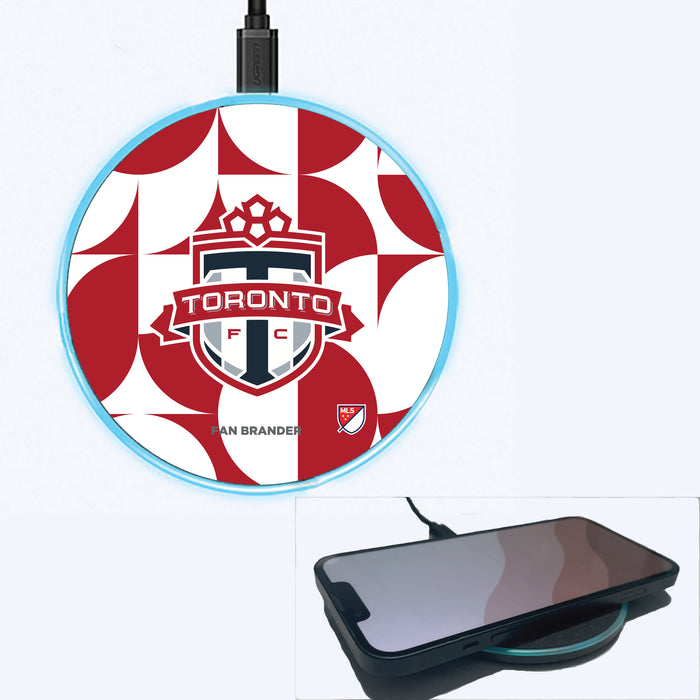 Fan Brander Grey 15W Wireless Charger with Toronto FC Primary Logo on Geometric Circle Background