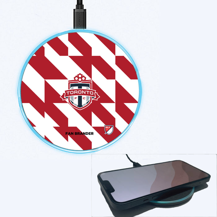 Fan Brander Grey 15W Wireless Charger with Toronto FC Primary Logo on Geometric Quad Background
