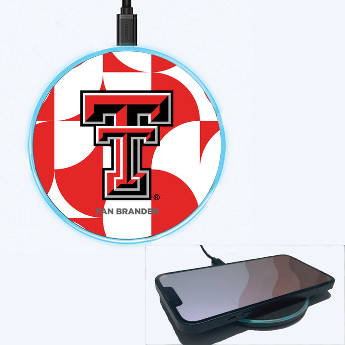 Fan Brander Grey 15W Wireless Charger with Texas Tech Red Raiders Primary Logo on Geometric Circle Background