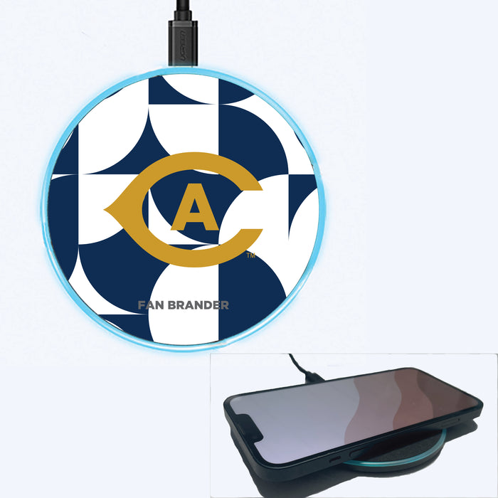 Fan Brander Grey 15W Wireless Charger with UC Davis Aggies Primary Logo on Geometric Circle Background
