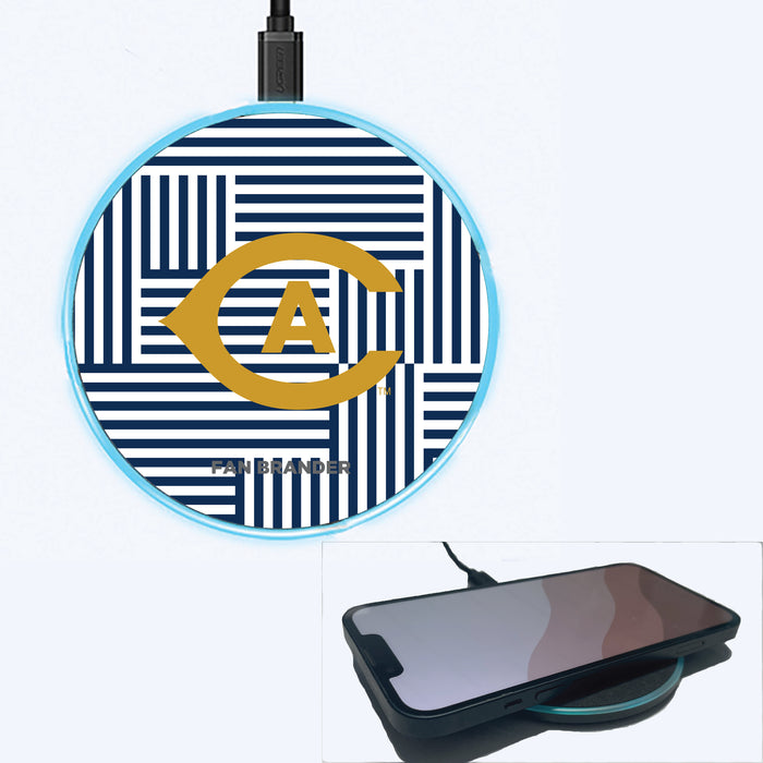 Fan Brander Grey 15W Wireless Charger with UC Davis Aggies Primary Logo on Geometric Lines Background