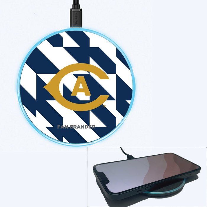Fan Brander Grey 15W Wireless Charger with UC Davis Aggies Primary Logo on Geometric Quad Background