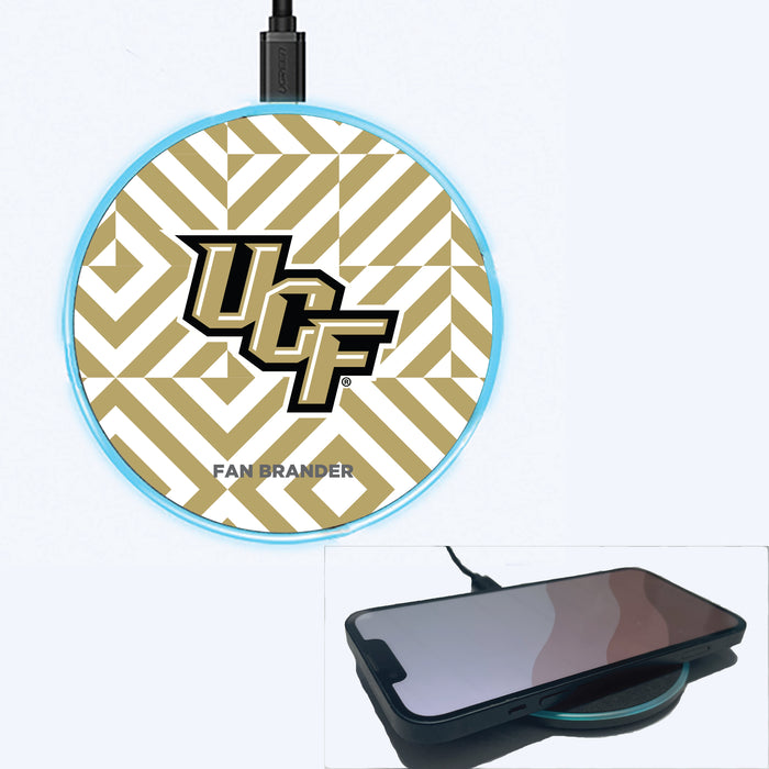 Fan Brander Grey 15W Wireless Charger with UCF Knights Primary Logo on Geometric Diamonds Background