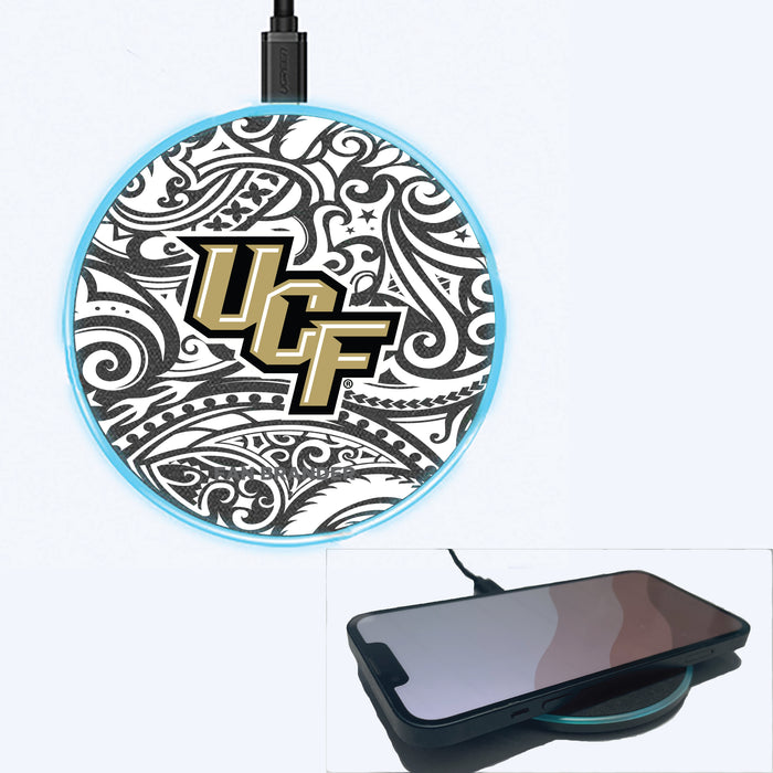 Fan Brander Grey 15W Wireless Charger with UCF Knights Primary Logo With Black Tribal