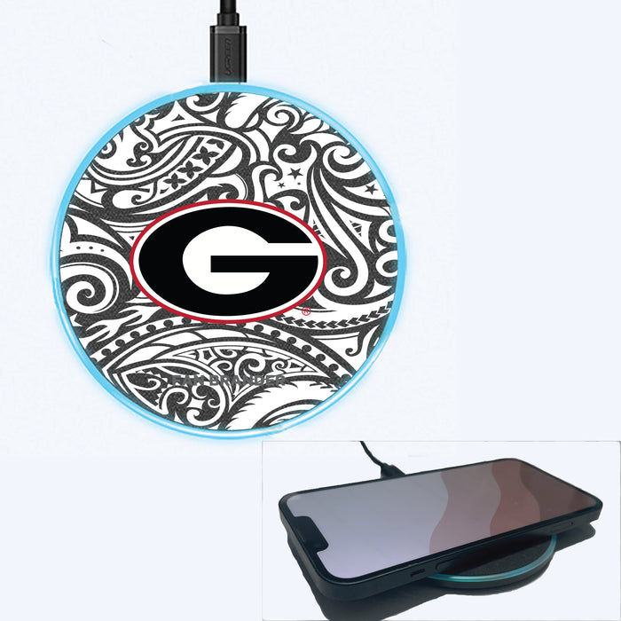 Fan Brander Grey 15W Wireless Charger with Georgia Bulldogs Primary Logo With Black Tribal