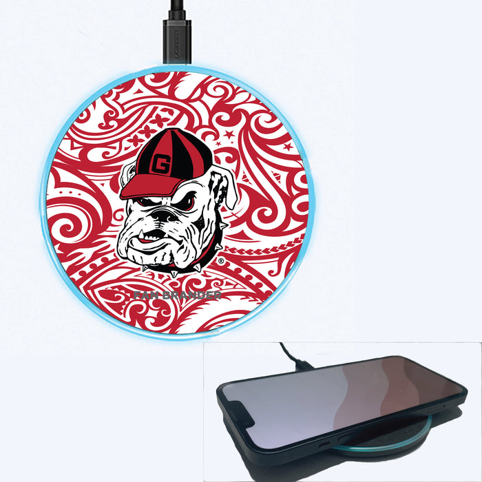 Fan Brander Grey 15W Wireless Charger with Georgia Bulldogs Georgia Bulldog with Team Color Tribal