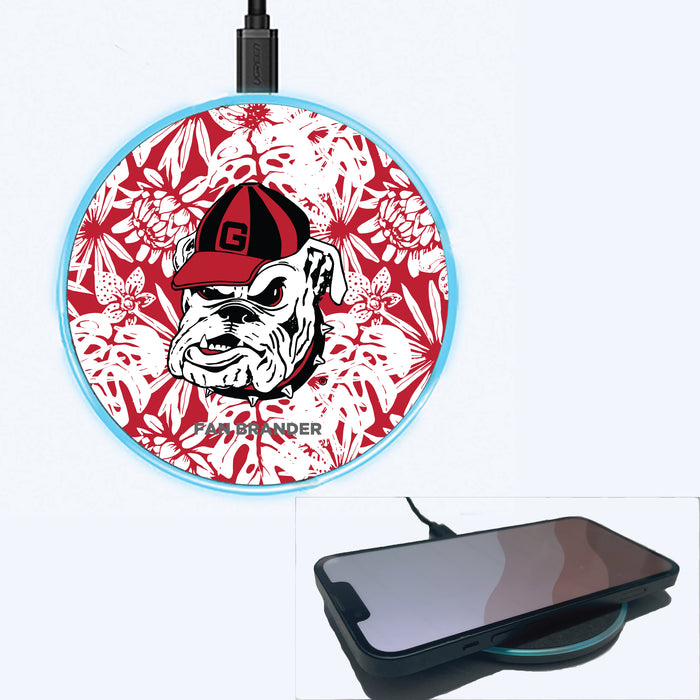 Fan Brander Grey 15W Wireless Charger with Georgia Bulldogs Georgia Bulldog with Team Color Hawain Pattern