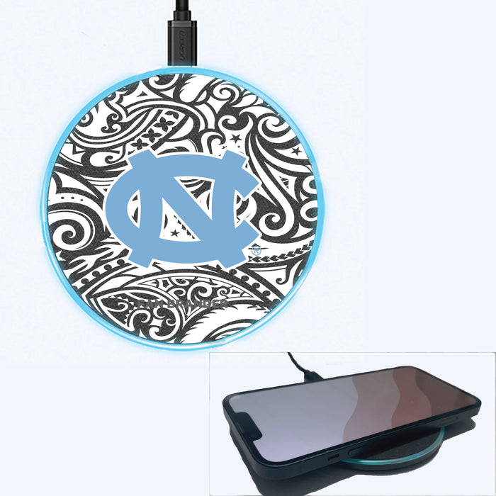 Fan Brander Grey 15W Wireless Charger with UNC Tar Heels Primary Logo With Black Tribal