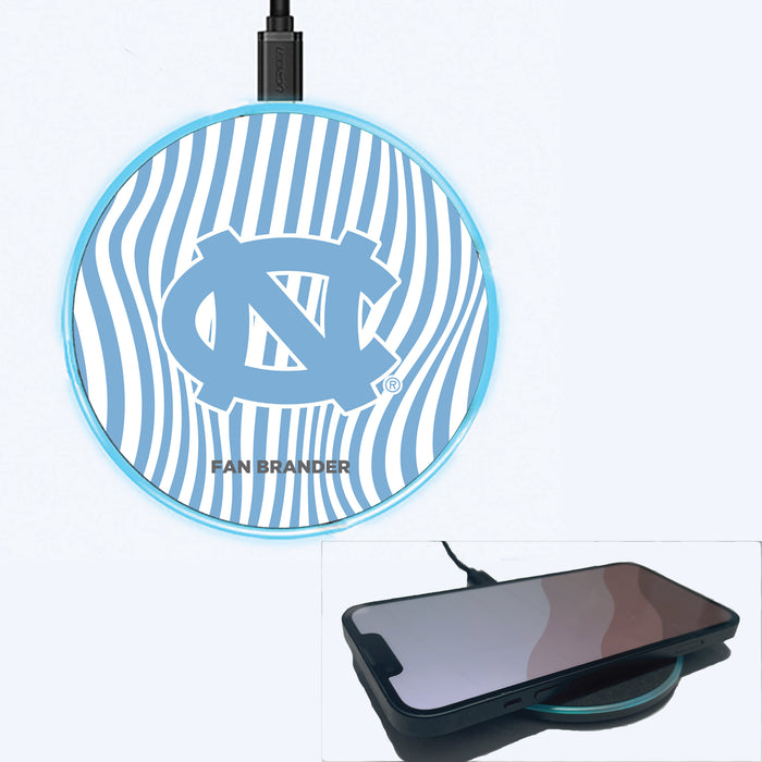 Fan Brander Grey 15W Wireless Charger with UNC Tar Heels Primary Logo With Team Groovey Lines