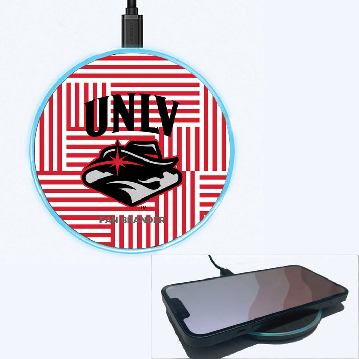 Fan Brander Grey 15W Wireless Charger with UNLV Rebels Primary Logo on Geometric Lines Background