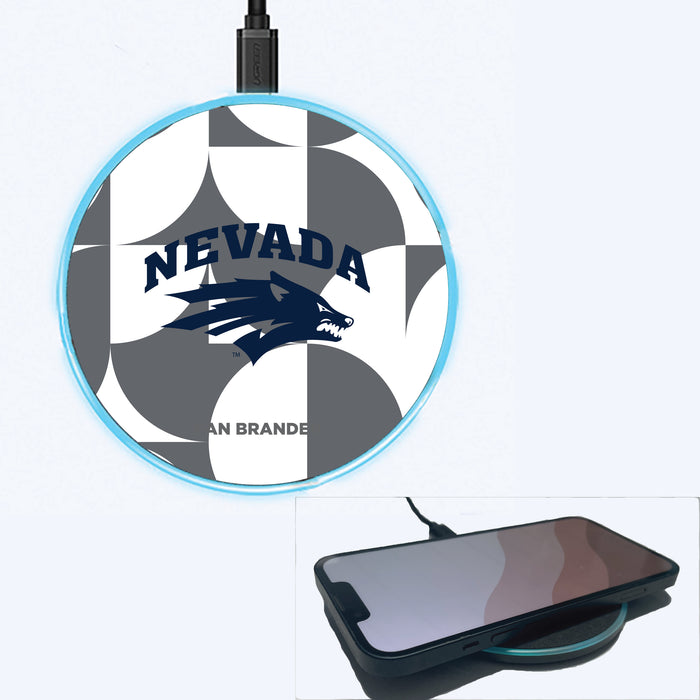 Fan Brander Grey 15W Wireless Charger with Nevada Wolf Pack Primary Logo on Geometric Circle Background