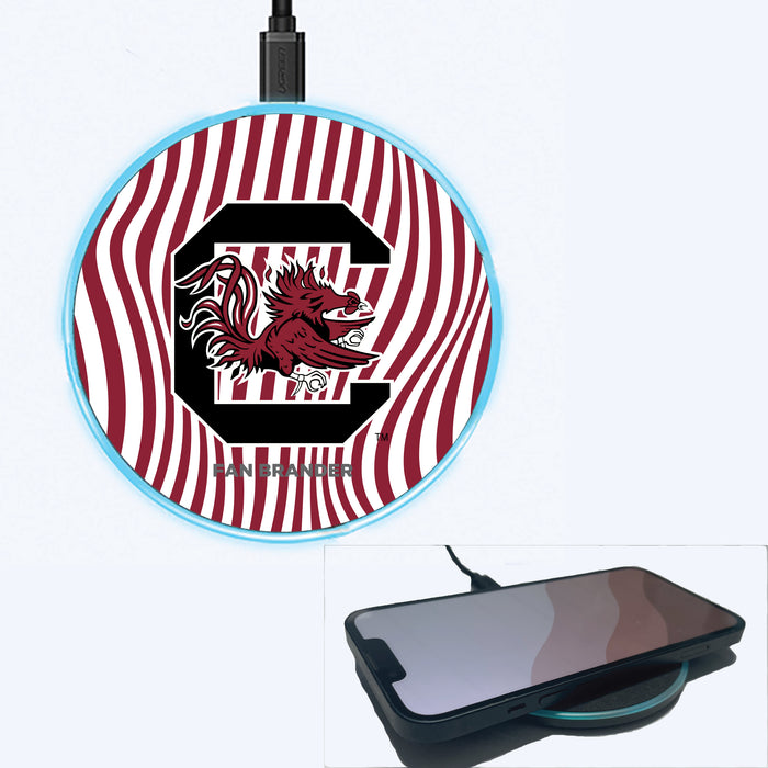 Fan Brander Grey 15W Wireless Charger with South Carolina Gamecocks Primary Logo With Team Groovey Lines