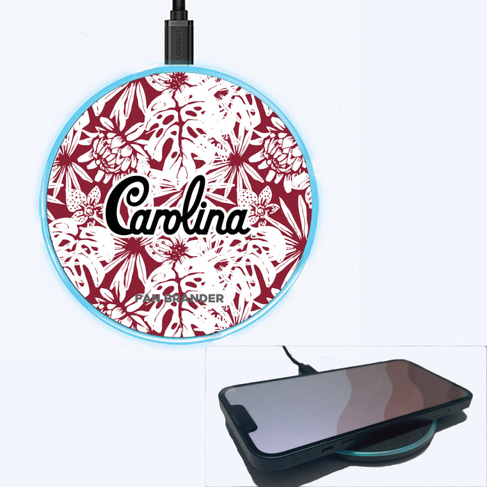 Fan Brander Grey 15W Wireless Charger with South Carolina Gamecocks Carolina with Team Color Hawain Pattern