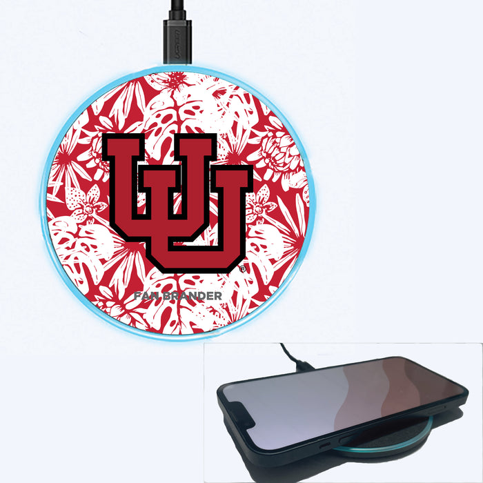 Fan Brander Grey 15W Wireless Charger with Utah Utes UU with Team Color Hawain Pattern