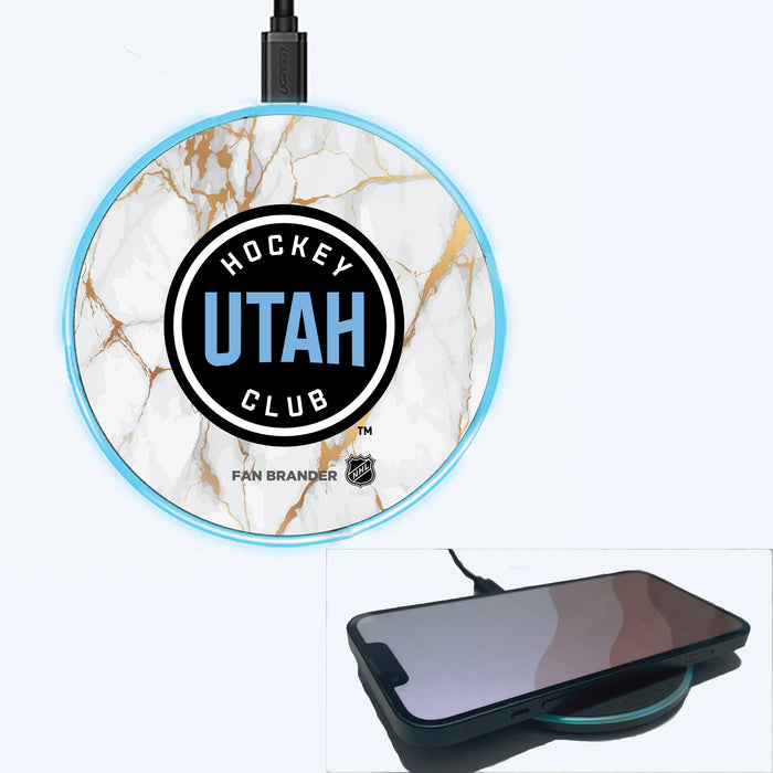 Fan Brander Grey 15W Wireless Charger with Utah Hockey Club White Marble