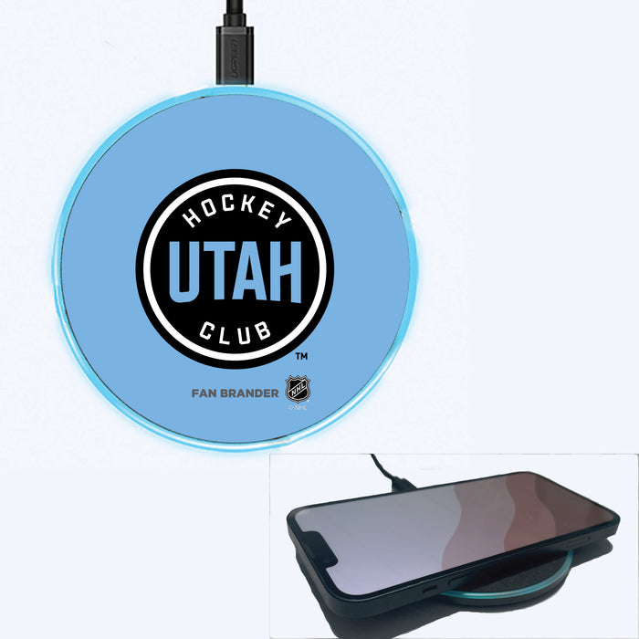 Fan Brander Grey 15W Wireless Charger with Utah Hockey Club Primary Mark with Team Background