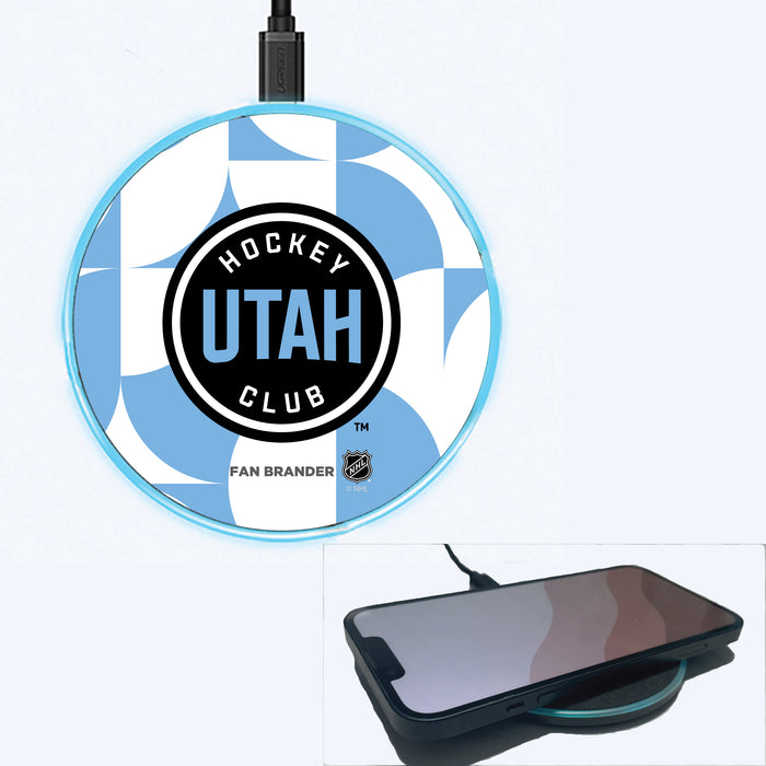 Fan Brander Grey 15W Wireless Charger with Utah Hockey Club Geometric Circle