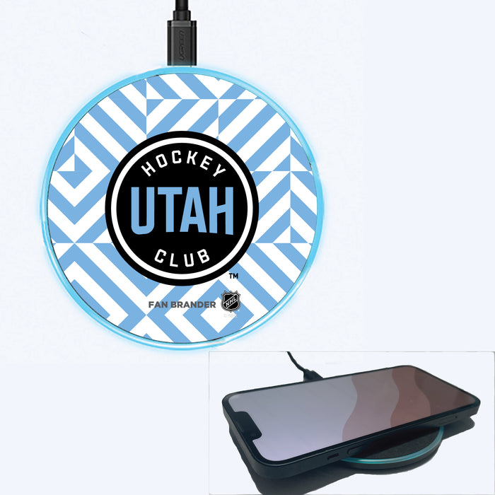 Fan Brander Grey 15W Wireless Charger with Utah Hockey Club Geometric Diamond