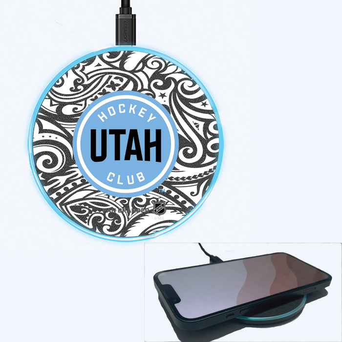 Fan Brander Grey 15W Wireless Charger with Utah Hockey Club Black Tribal