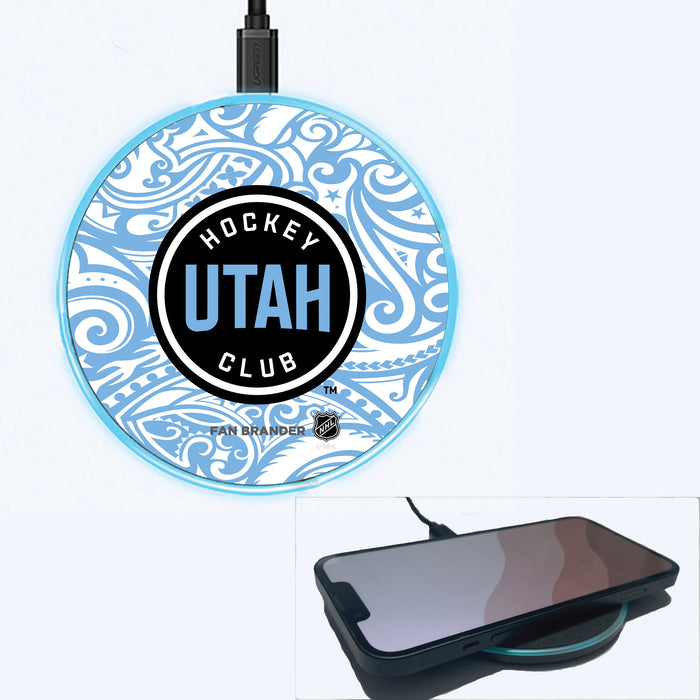 Fan Brander Grey 15W Wireless Charger with Utah Hockey Club Team Color Tribal