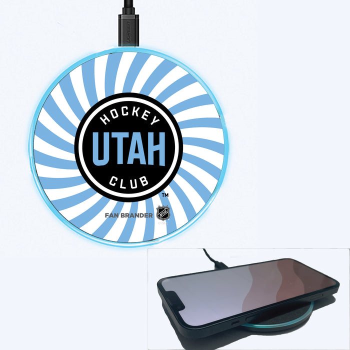 Fan Brander Grey 15W Wireless Charger with Utah Hockey Club Groovey Burst