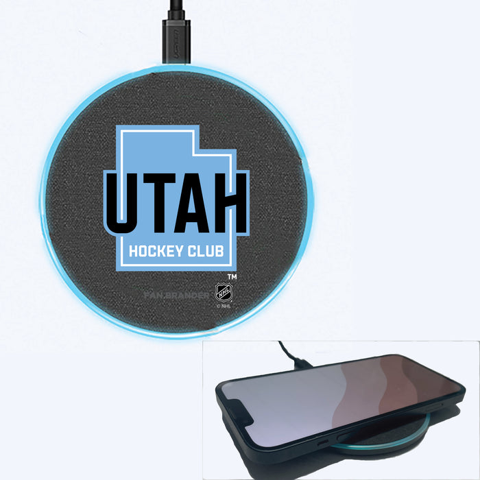 Fan Brander Grey 15W Wireless Charger with Utah Hockey Club Secondary