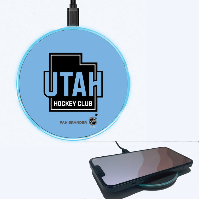 Fan Brander Grey 15W Wireless Charger with Utah Hockey Club Secondary Mark with Team Background