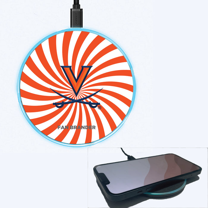 Fan Brander Grey 15W Wireless Charger with Virginia Cavaliers Primary Logo With Team Groovey Burst