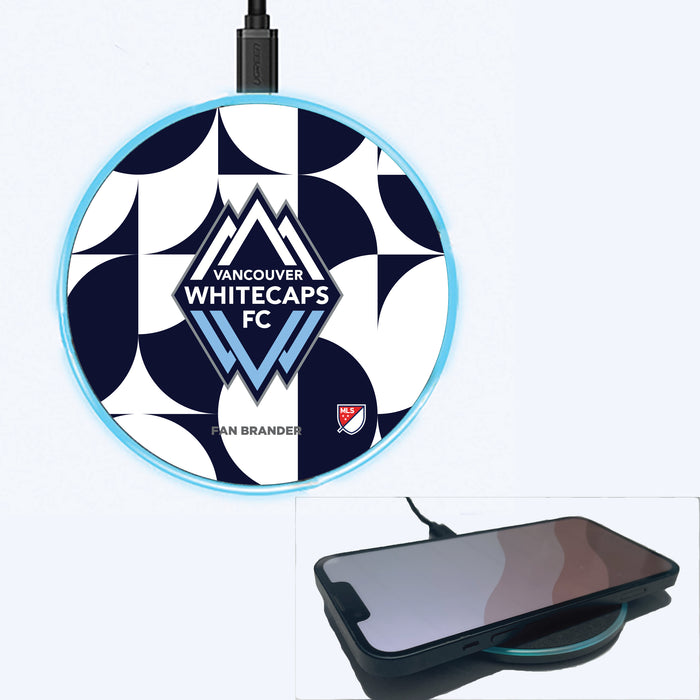 Fan Brander Grey 15W Wireless Charger with Vanderbilt Commodores Primary Logo on Geometric Circle Background