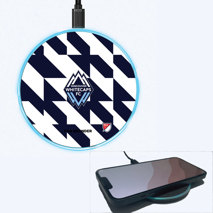 Fan Brander Grey 15W Wireless Charger with Vanderbilt Commodores Primary Logo on Geometric Quad Background