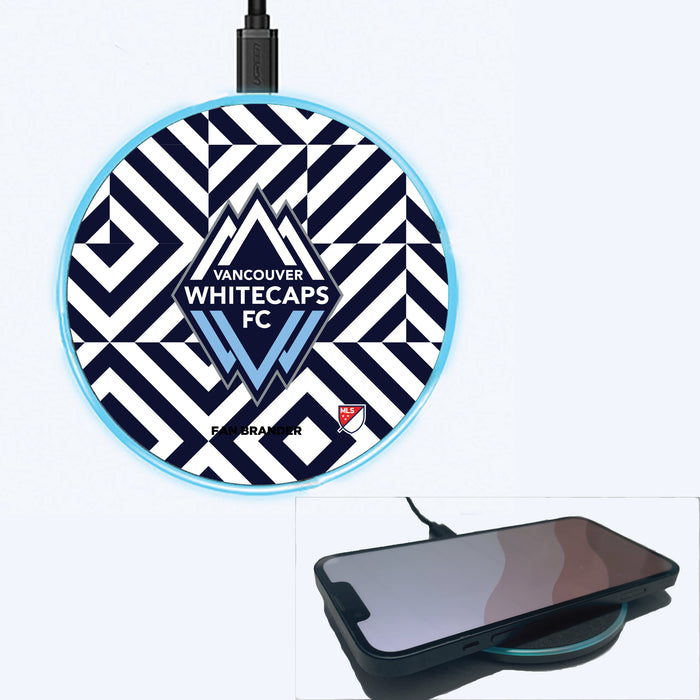 Fan Brander Grey 15W Wireless Charger with Vanderbilt Commodores Primary Logo on Geometric Diamonds Background