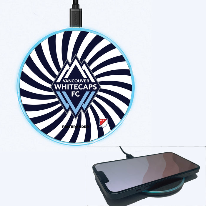 Fan Brander Grey 15W Wireless Charger with Vancouver Whitecaps FC Primary Logo With Team Groovey Burst