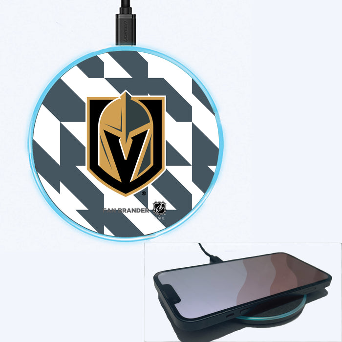 Fan Brander Grey 15W Wireless Charger with Vegas Golden Knights Primary Logo on Geometric Quad Background