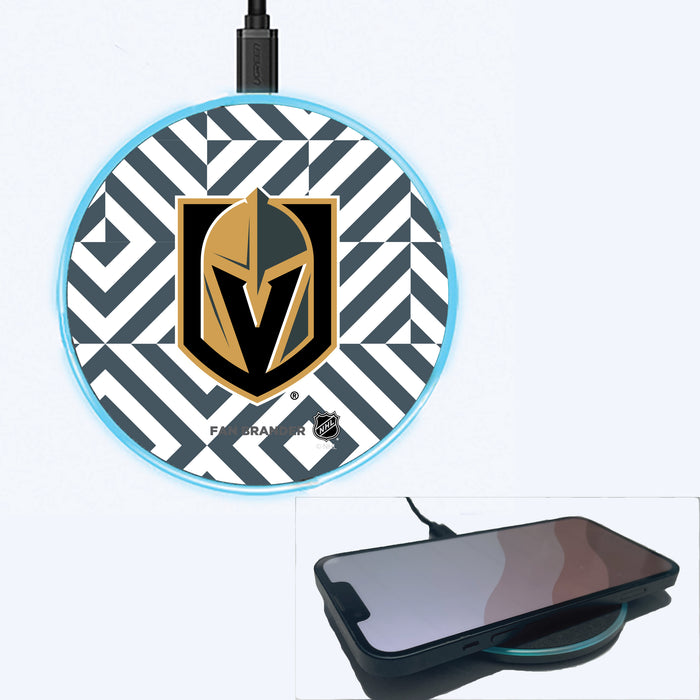 Fan Brander Grey 15W Wireless Charger with Vegas Golden Knights Primary Logo on Geometric Diamonds Background