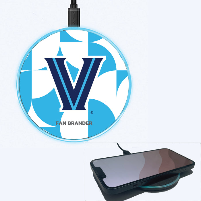Fan Brander Grey 15W Wireless Charger with Villanova University Primary Logo on Geometric Circle Background