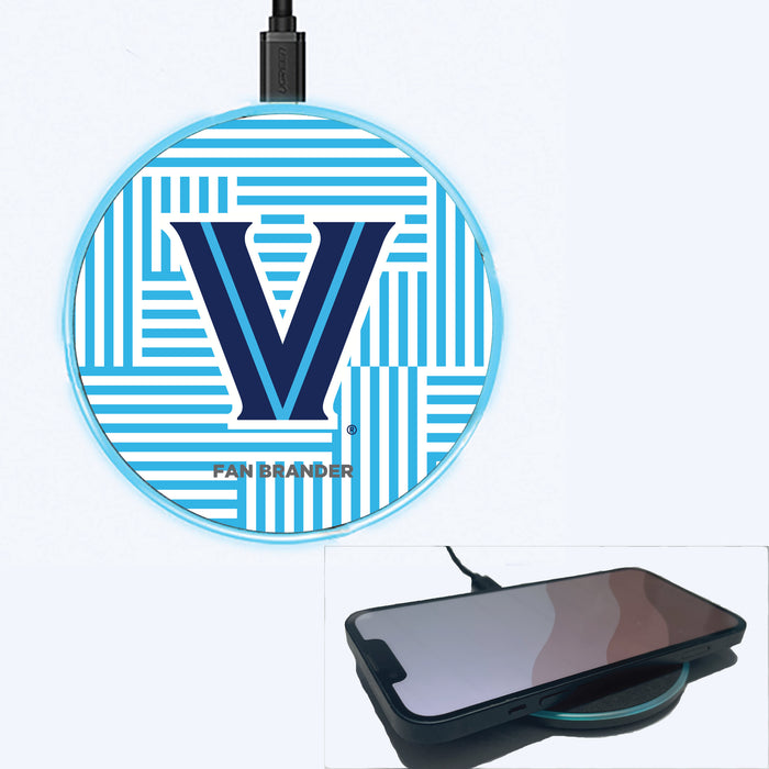 Fan Brander Grey 15W Wireless Charger with Villanova University Primary Logo on Geometric Lines Background