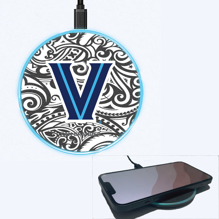 Fan Brander Grey 15W Wireless Charger with Villanova University Primary Logo With Black Tribal