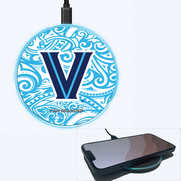 Fan Brander Grey 15W Wireless Charger with Villanova University Primary Logo With Team Color Tribal Background