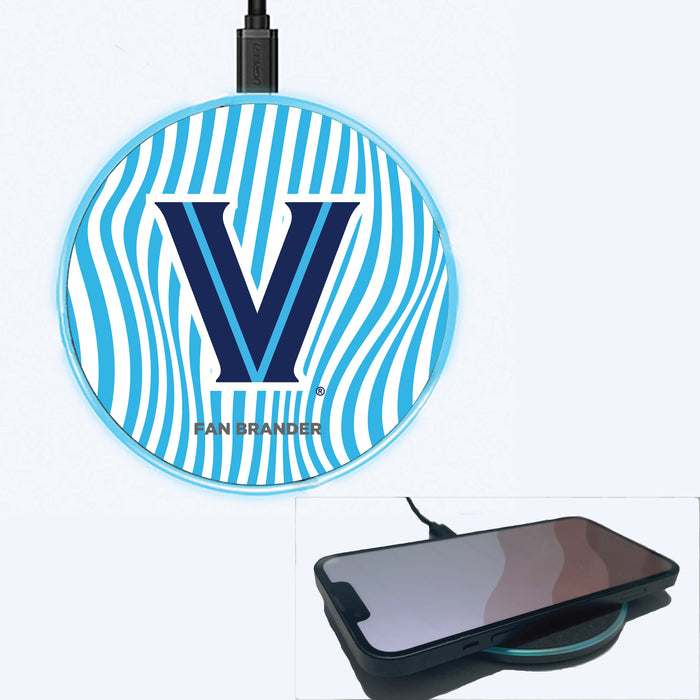 Fan Brander Grey 15W Wireless Charger with Villanova University Primary Logo With Team Groovey Lines