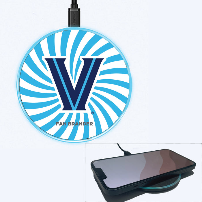 Fan Brander Grey 15W Wireless Charger with Villanova University Primary Logo With Team Groovey Burst