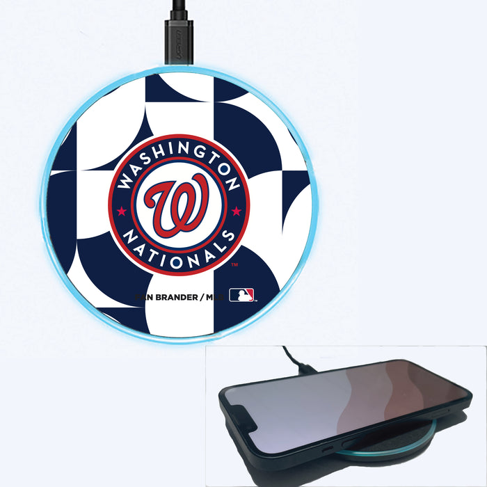 Fan Brander Grey 15W Wireless Charger with Washington Nationals Primary Logo on Geometric Circle Background