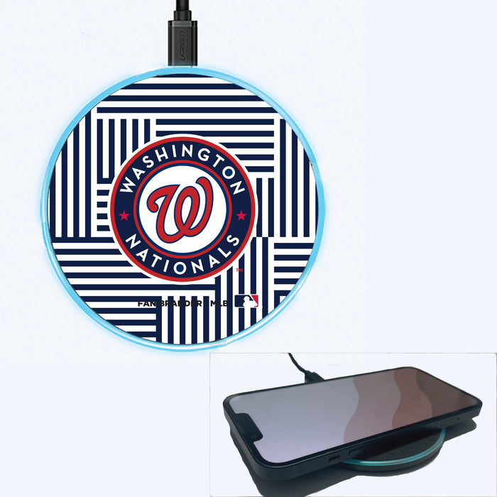 Fan Brander Grey 15W Wireless Charger with Washington Nationals Primary Logo on Geometric Lines Background