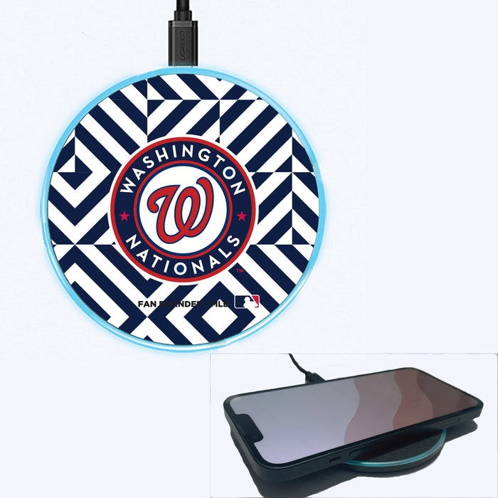 Fan Brander Grey 15W Wireless Charger with Washington Nationals Primary Logo on Geometric Diamonds Background