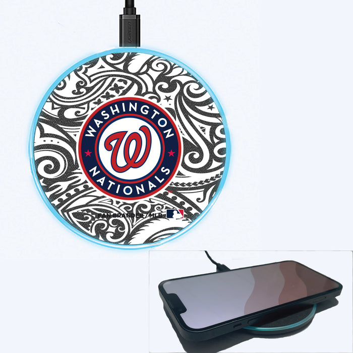 Fan Brander Grey 15W Wireless Charger with Washington Nationals Primary Logo With Black Tribal