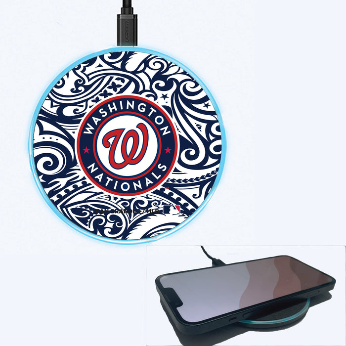 Fan Brander Grey 15W Wireless Charger with Washington Nationals Primary Logo With Team Color Tribal Background