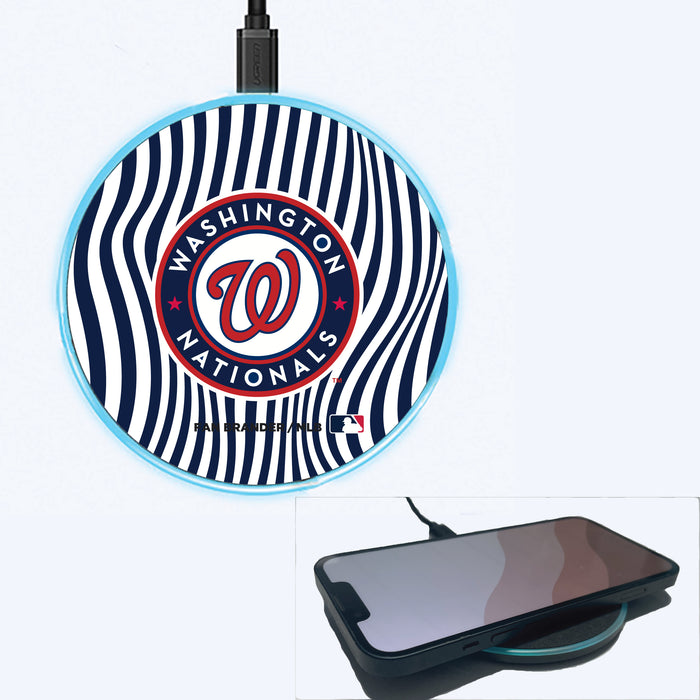 Fan Brander Grey 15W Wireless Charger with Washington Nationals Primary Logo With Team Groovey Lines