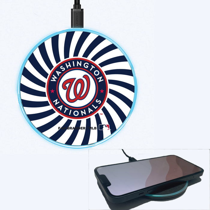 Fan Brander Grey 15W Wireless Charger with Washington Nationals Primary Logo With Team Groovey Burst