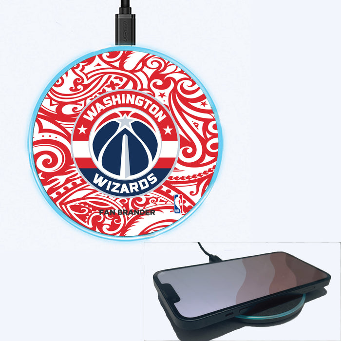 Fan Brander Grey 15W Wireless Charger with Washington Wizards Primary Logo With Team Color Tribal Background